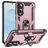 Mobigear Armor Ring Samsung Galaxy S25 Edge Plastique rigide Coque arrière Antichoc avec bague de maintien - Rose doré