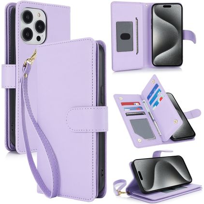 Mobigear Wallet Housse iPhone 15 Pro Etui Porte-Monnaie - Violet