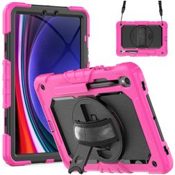 Mobigear SureGrip Xtreme Coque Samsung Galaxy Tab S9 FE Coque Arrière Rigide Antichoc + Porte-crayon + Bandoulière + Support Amovible - Rouge