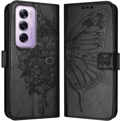 Mobigear Butterfly Housse OPPO Reno 12 Pro Etui Porte-Monnaie - Noir