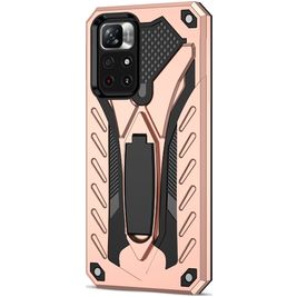 Mobigear Armor Stand Coque POCO M4 Pro 5G Coque arrière Rigide Anti-Chocs avec Support Amovible - Rose doré