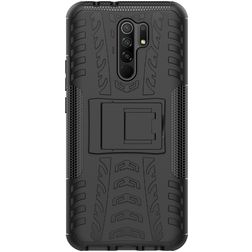 Mobigear Tire Coque Xiaomi Redmi 9 Coque arrière Rigide Anti-Chocs avec Support Amovible - Noir