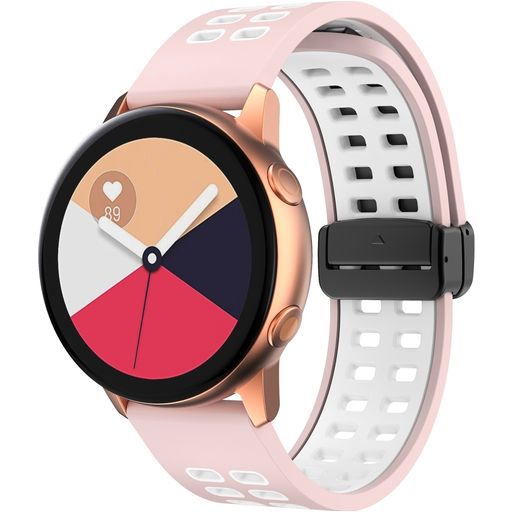 Mobigear Sport Plus Mag Bracelet Silicone Smartwatch Fermeture magnétique - Connexion universelle de 22 mm - Blanc / Rose