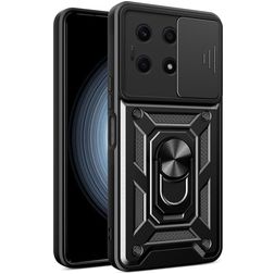 Mobigear Armor Ring Cam Slide Coque HONOR X8A Coque arrière Rigide Anti-Chocs avec Anneau-Support et Protecteur Lentilles - Noir