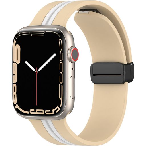 Mobigear Stripe Mag Bracelet Silicone Apple Watch Fermeture magnétique - 42/41/40/38 mm - Blanc / Beige