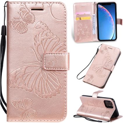 Mobigear Butterfly Housse iPhone 11 Pro Etui Porte-Monnaie - Rose doré