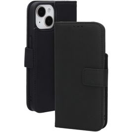 Mobiparts Wallet Housse iPhone 15 MagSafe Etui en Cuir Véritable Porte-Monnaie - Noir