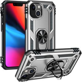 Mobigear Armor Ring Coque iPhone 14 Coque arrière Rigide Anti-Chocs avec Anneau-Support - Argent