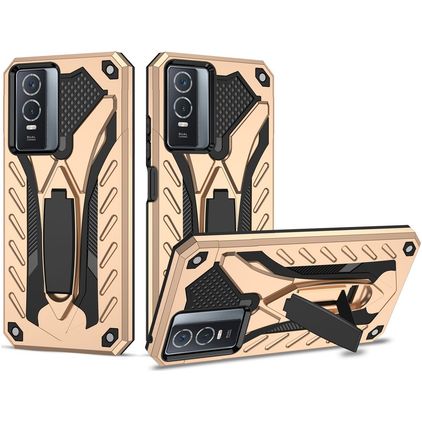 Mobigear Armor Stand Vivo Y76 Plastique rigide Coque arrière Antichoc avec béquille - Or