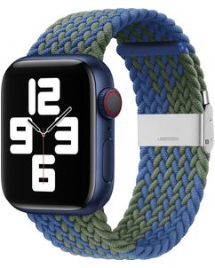 Mobigear Braided Bracelet Nylon pour Apple Watch Fermeture à pince - 49/46/45/44 mm - Bleu / Vert