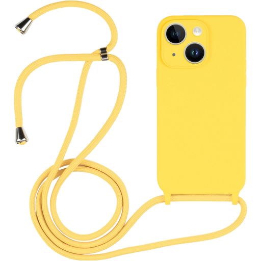 Mobigear Lanyard iPhone 15 Plus Coque avec cordon en Silicone - Jaune