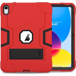 Mobigear ShieldStand Coque iPad 11 (2025) Coque arrière en Plastique rigide,Silicone + Support Amovible - Noir / Rouge