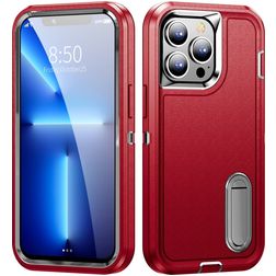 Mobigear Rugged Stand Coque iPhone 14 Plus Coque arrière Rigide Anti-Chocs avec Support Amovible - Rouge