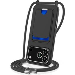 Mobigear Lanyard Card iPhone 17 Pro Max Coque avec cordon en Silicone et Porte-Cartes - Noir