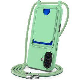 Mobigear Lanyard Card iPhone 16 Plus Coque avec cordon en Silicone et Porte-Cartes - Vert Mobigear Lanyard Card iPhone 16 Plus Coque avec cordon en Silicone et Porte-Cartes - Vert