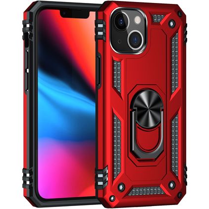 Mobigear Armor Ring Coque iPhone 13 Coque arrière Rigide Anti-Chocs avec Anneau-Support - Rouge