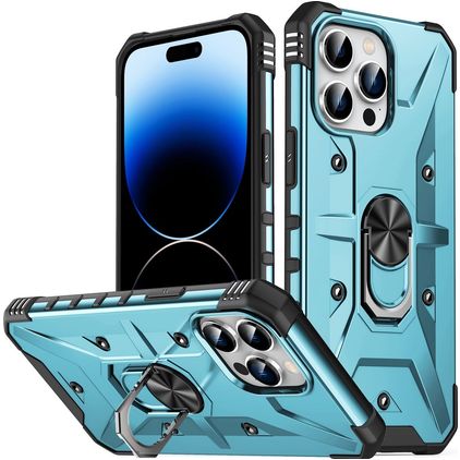 Mobigear Armor Ring Coque iPhone 14 Pro Coque arrière Rigide Anti-Chocs avec Anneau-Support - Bleu