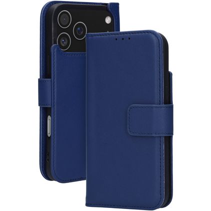 Mobiparts Wallet Housse iPhone 17 Pro Max MagSafe Etui en Cuir Véritable Porte-Monnaie - Bleu