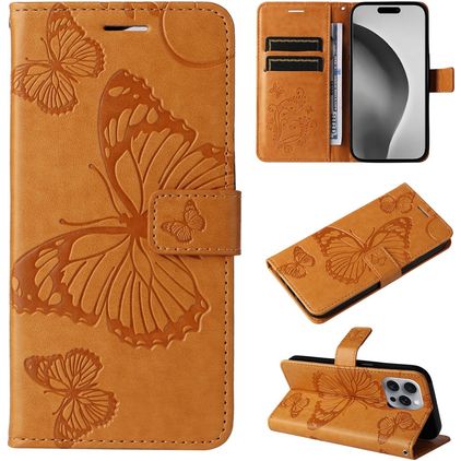 Mobigear Butterfly iPhone 16 Pro Max Étui Portefeuille - Cognac
