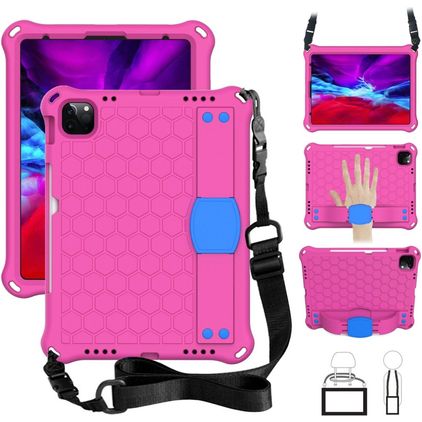 Mobigear HexStrap Coque iPad Air 5 (2022) Coque arrière en Plastique rigide,EVA + Porte-crayon + Bandoulière + Support Amovible - Rose