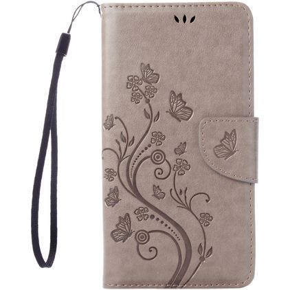 Mobigear Flowers Housse iPhone SE (2020) Etui Porte-Monnaie - Gris