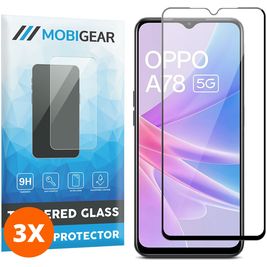 Mobigear Premium OPPO A78 Verre trempé Protection d'écran - Compatible Coque - Noir (Lot de 3)
