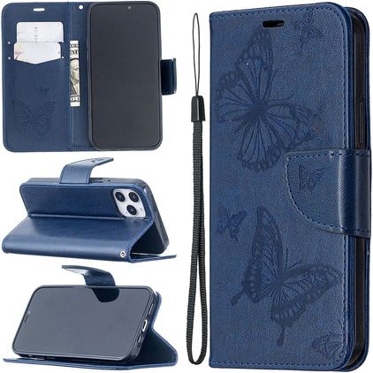 Mobigear Butterfly Housse iPhone 12 Pro Etui Porte-Monnaie - Bleu