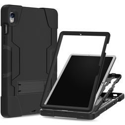 Xccess Survivor Essential Coque Samsung Galaxy Tab S9 FE Plus Coque arrière en Plastique rigide,Silicone + Support Amovible - Noir