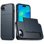 Mobigear Card Coque iPhone 16e Coque arrière Rigide Anti-Chocs avec Porte-Cartes - Bleu