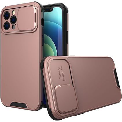 Mobigear Cam Slide Coque iPhone 14 Coque arrière Rigide avec Protecteur Lentilles - Rose doré