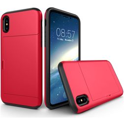 Mobigear Card Coque iPhone XS Coque arrière Rigide Anti-Chocs avec Porte-Cartes - Rouge
