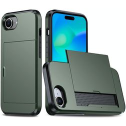 Mobigear Card Coque iPhone 16e Coque arrière Rigide Anti-Chocs avec Porte-Cartes - Vert