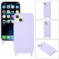 Mobigear Lanyard iPhone 14 Coque avec cordon en Silicone - Violet