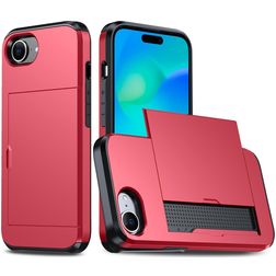 Mobigear Card Coque iPhone 17e Coque arrière Rigide Anti-Chocs avec Porte-Cartes - Rouge