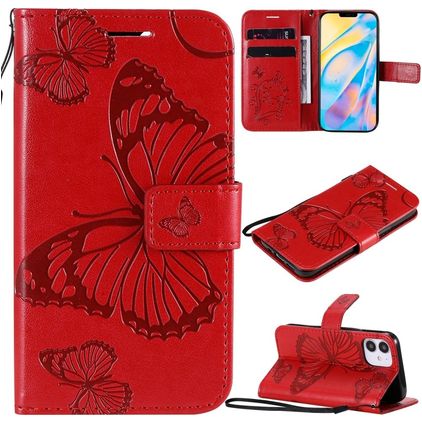 Mobigear Butterfly Housse iPhone 12 Mini Etui Porte-Monnaie - Rouge