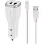 Mobiparts - Double USB Chargeur voiture Apple Lightning 1 mètre 12W 2.4A - Blanc