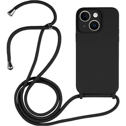 Mobigear Lanyard iPhone 14 Coque avec cordon en Silicone - Noir