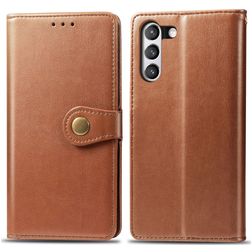 Mobigear Snap Button Housse Samsung Galaxy S21 FE Etui Porte-Monnaie - Cognac