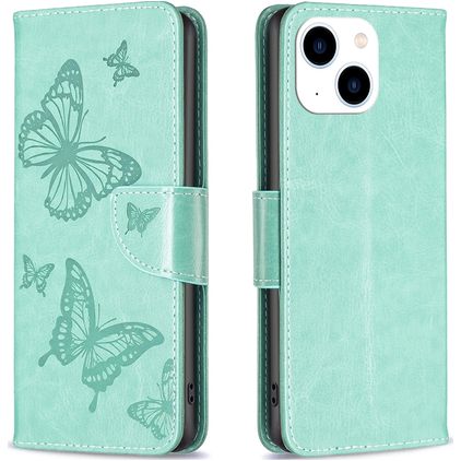 Mobigear Butterfly Housse iPhone 15 Etui Porte-Monnaie - Vert