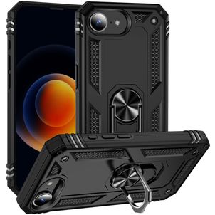 Mobigear Armor Ring iPhone 16e Plastique rigide Coque arrière Antichoc avec bague de maintien - Noir