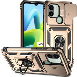 Mobigear Armor Ring Cam Slide Coque Xiaomi Redmi A1 4G Coque arrière Rigide Anti-Chocs avec Anneau-Support et Protecteur Lentilles - Or