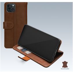Mobilize Wallet Housse iPhone 15 Etui en Cuir Véritable Porte-Monnaie - Marron