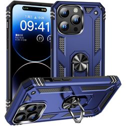 Mobigear Armor Ring Coque iPhone 16 Pro Max Coque arrière Rigide Anti-Chocs avec Anneau-Support - Bleu
