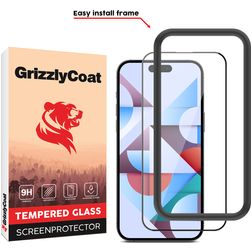 GrizzlyCoat Easy Fit iPhone 15 Pro Max Verre trempé Protection d'écran - Compatible coque + Cadre de pose - Noir