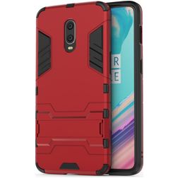 Mobigear Armor Stand Coque OnePlus 6T Coque arrière Rigide Anti-Chocs avec Support Amovible - Rouge