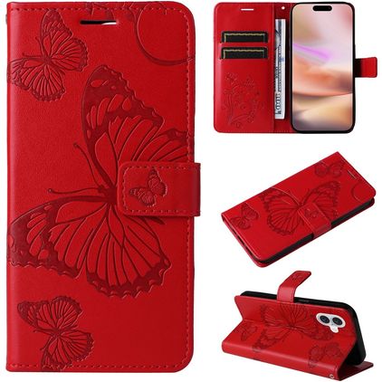 Mobigear Butterfly Housse iPhone 16 Plus Etui Porte-Monnaie - Rouge
