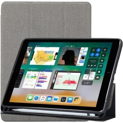 Mobigear Tri-Fold Gel Coque iPad 6 (2018) Etui en TPU,Similicuir + Porte-crayon - Gris