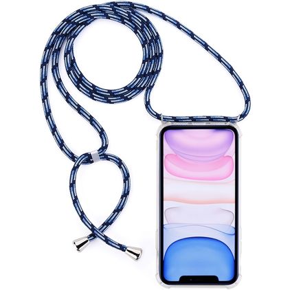 Mobigear Lanyard iPhone 11 TPU souple Coque avec cordon - Transparent / Bleu