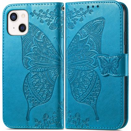 Mobigear Butterfly Housse iPhone 13 Mini Etui Porte-Monnaie - Bleu