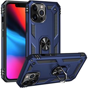 Mobigear Armor Ring Coque iPhone 14 Pro Coque arrière Rigide Anti-Chocs avec Anneau-Support - Bleu